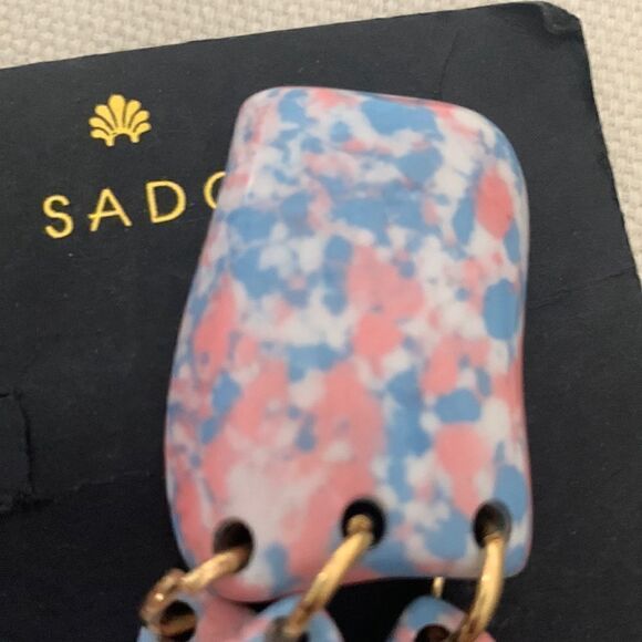 Lele Sadoughi Garden Mosaic Iris Petal Drop Earrings Sunset Blue Howlite Clip-On - Picture 7 of 8